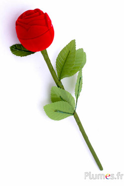 Rose artificielle avec écrin à bague - long. 26 cm, Ø 4 cm - rouge