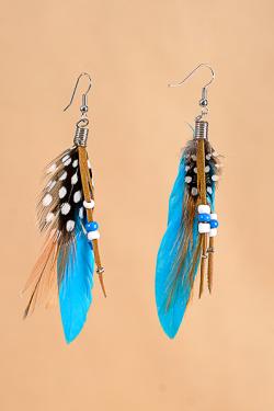 Kit boucles d'oreilles- plumes - bleu turquoise