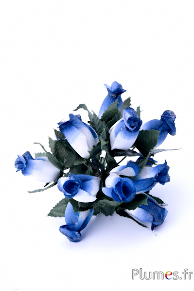 Bouquet 10-12 fleurs en tissu - 11 cm - bleu - Plumes.fr