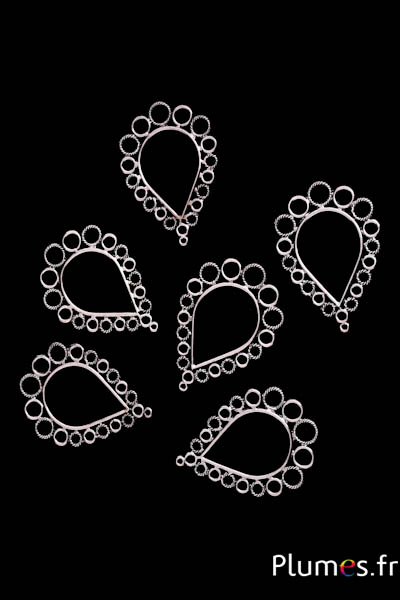 Pendentif en forme de feuille - 55 x 48 mm, trou 1.5 mm - argenté